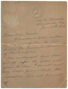 Letter from Harriet Audubon to Susan Starling Towles, January 30, 1930